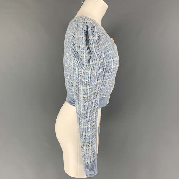 LOVE SHACK FANCY Light Blue White Nylon Blend Textured Cardigan - Picture 2 of 6